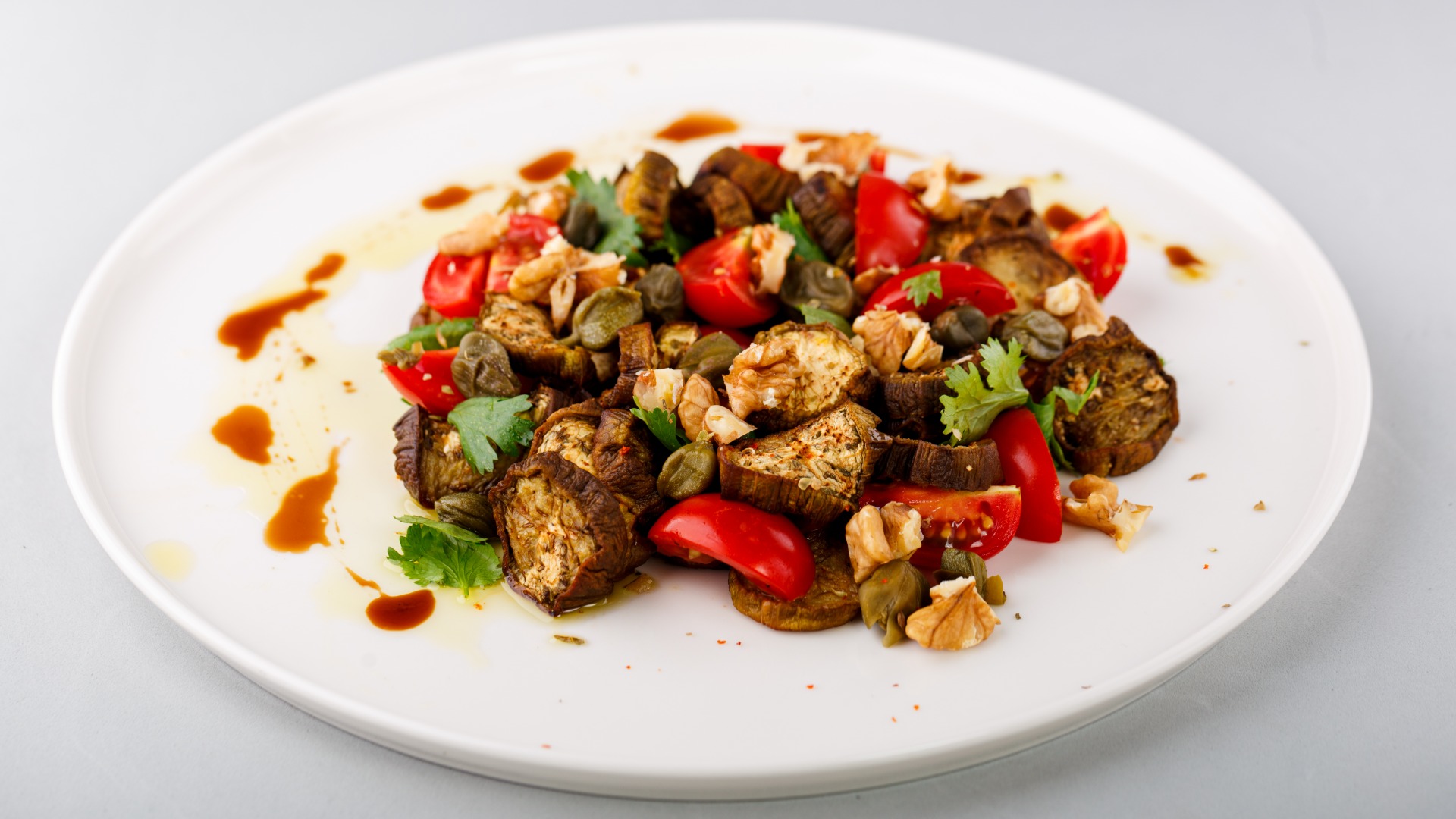 Warm eggplant & walnut salad